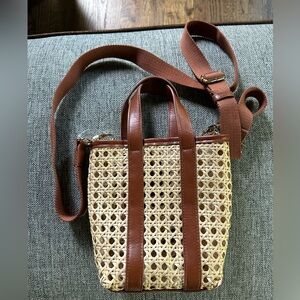 NWOT, Brown and Tan Woven Rafia Crossbody Bag